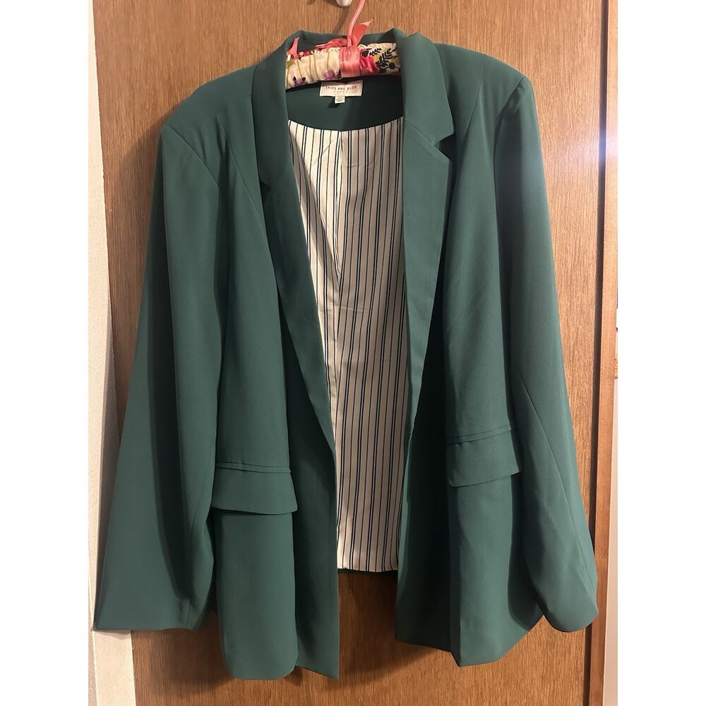 Skies are Blue Curvy Welt Pocket Blazer 3x Green Career Work open front plus